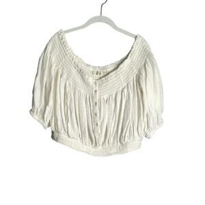 We the Free White Cropped Off Shoulder Buttoned Front Top Size Large